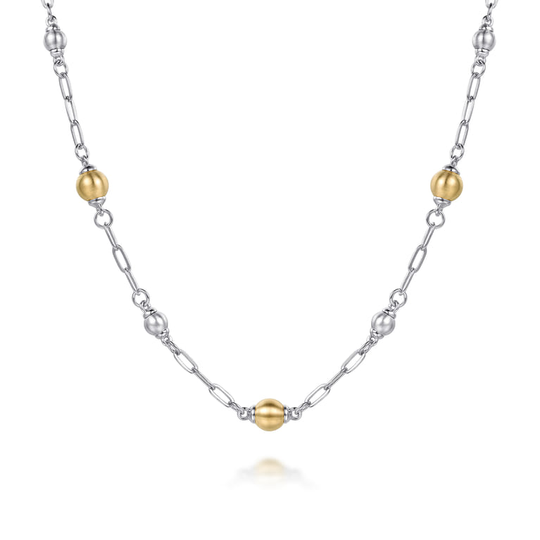 14K Yellow Gold and 925 Sterling Silver Bujukan Beads Station Necklace - Shot 1