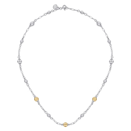 14K Yellow Gold and 925 Sterling Silver Bujukan Beads Station Necklace