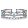14K Yellow Gold and 925 Sterling Silver Bujukan Beads and Blue Topaz Clover Split Bangle Bracelet