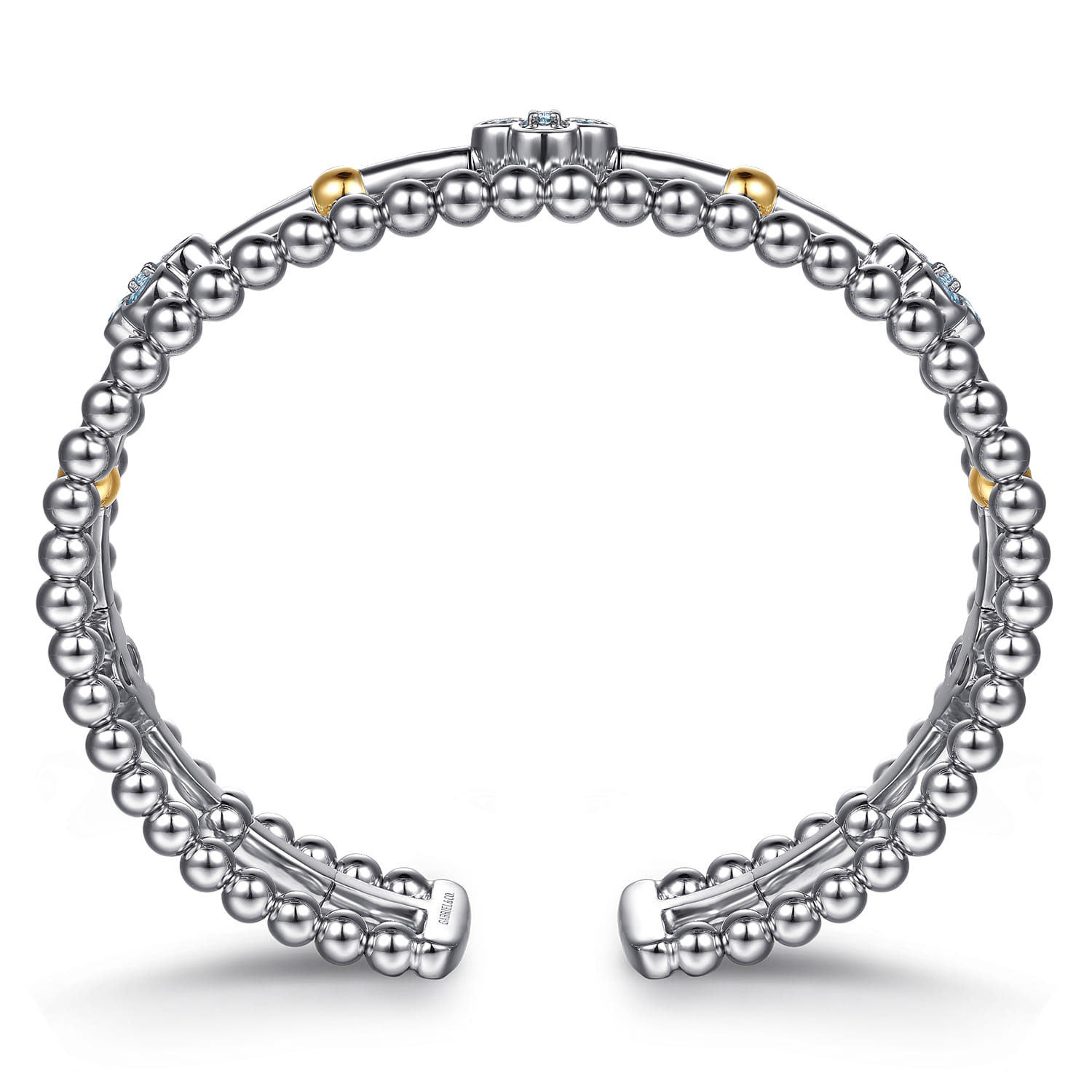 14K Yellow Gold and 925 Sterling Silver Bujukan Beads and Blue Topaz Clover Split Bangle Bracelet - Shot 3