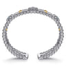 14K Yellow Gold and 925 Sterling Silver Bujukan Beads and Blue Topaz Clover Split Bangle Bracelet