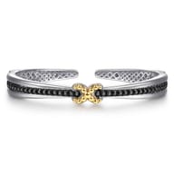 14K Yellow Gold and 925 Sterling Silver Bujukan Black Spinel Criss Cross Bangle Bracelet