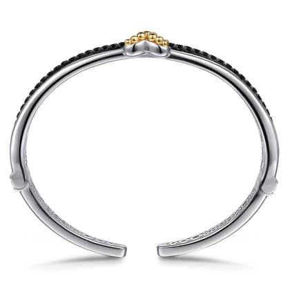 14K Yellow Gold and 925 Sterling Silver Bujukan Black Spinel Criss Cross Bangle Bracelet