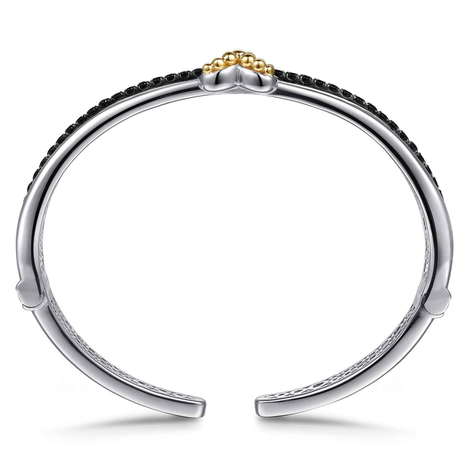 14K Yellow Gold and 925 Sterling Silver Bujukan Black Spinel Criss Cross Bangle Bracelet - Shot 3