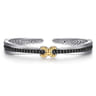 14K Yellow Gold and 925 Sterling Silver Bujukan Black Spinel Criss Cross Bangle Bracelet