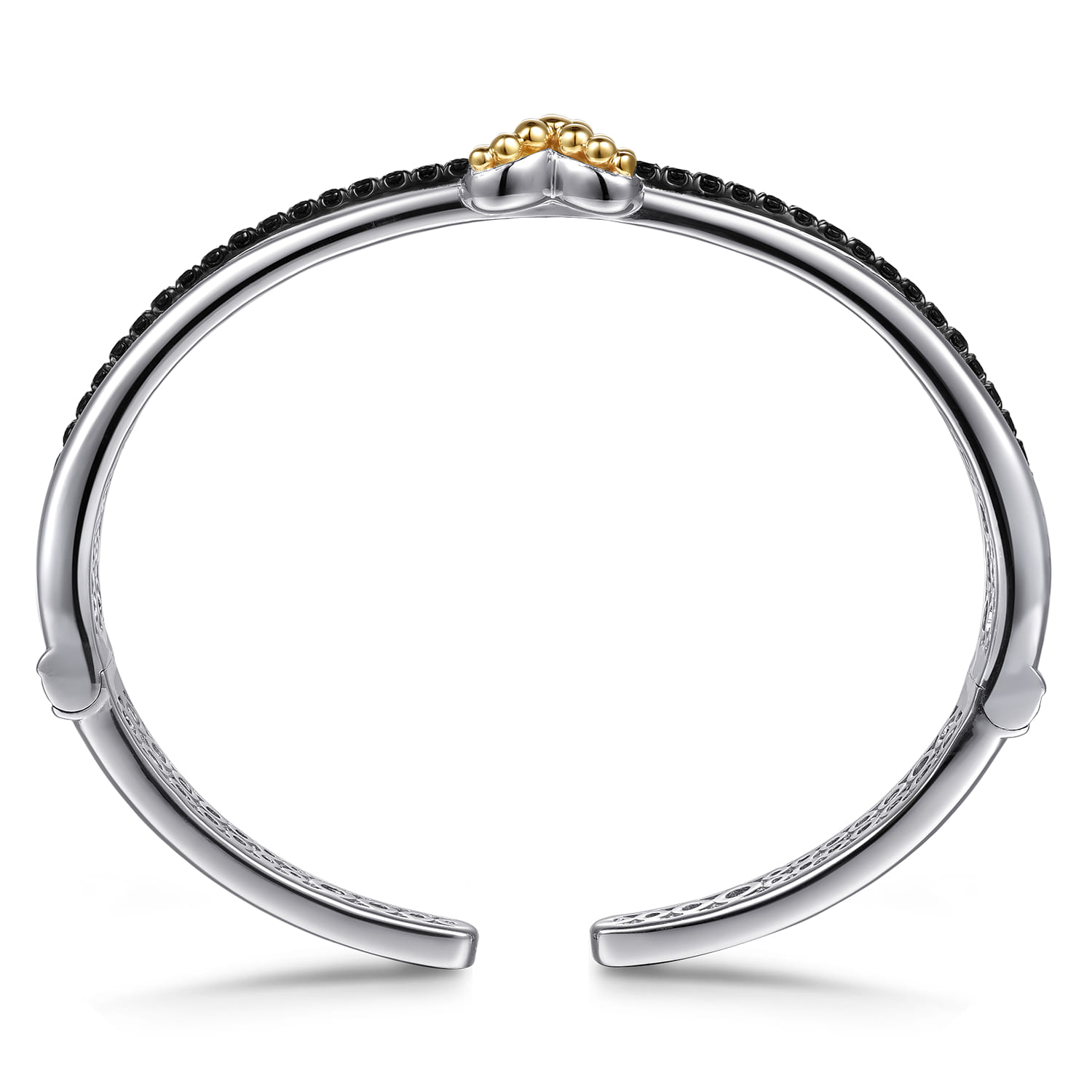 14K Yellow Gold and 925 Sterling Silver Bujukan Black Spinel Criss Cross Bangle Bracelet - Shot 3