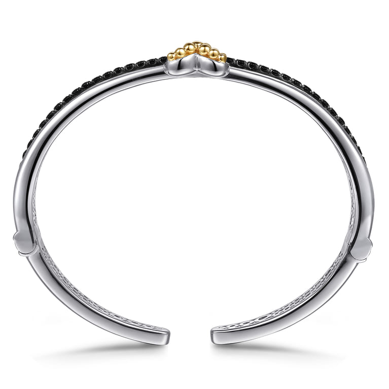 14K Yellow Gold and 925 Sterling Silver Bujukan Black Spinel Criss Cross Bangle Bracelet - Shot 3
