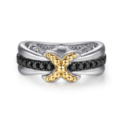 14K-Yellow-Gold-and-925-Sterling-Silver-Bujukan-Black-Spinel-Criss-Cross-Ladies-Ring1