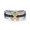 14K Yellow Gold and 925 Sterling Silver Bujukan Black Spinel Criss Cross Ladies Ring