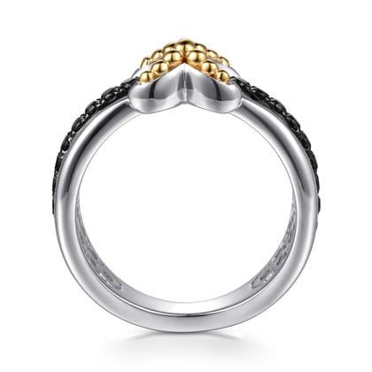 14K Yellow Gold and 925 Sterling Silver Bujukan Black Spinel Criss Cross Ladies Ring