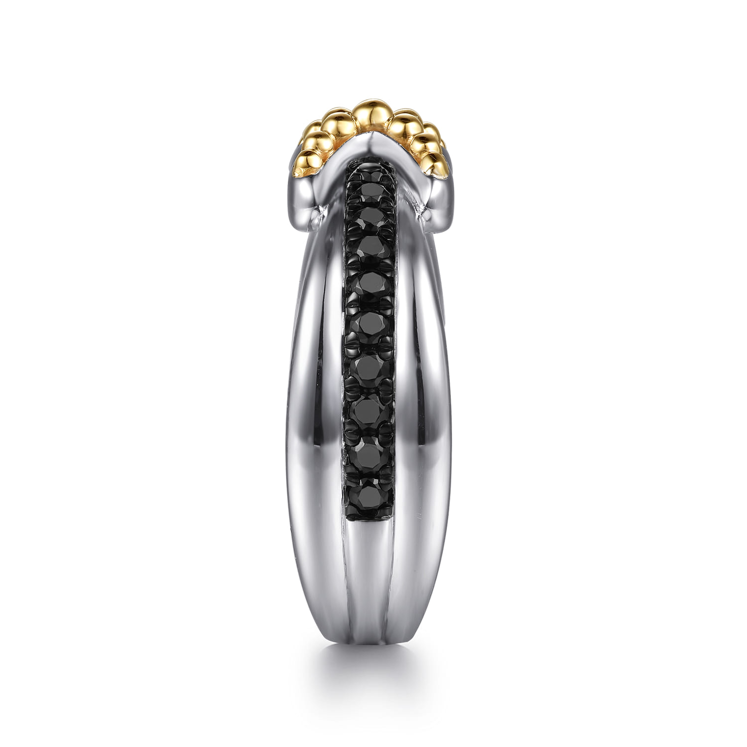 14K Yellow Gold and 925 Sterling Silver Bujukan Black Spinel Criss Cross Ladies Ring - Shot 4