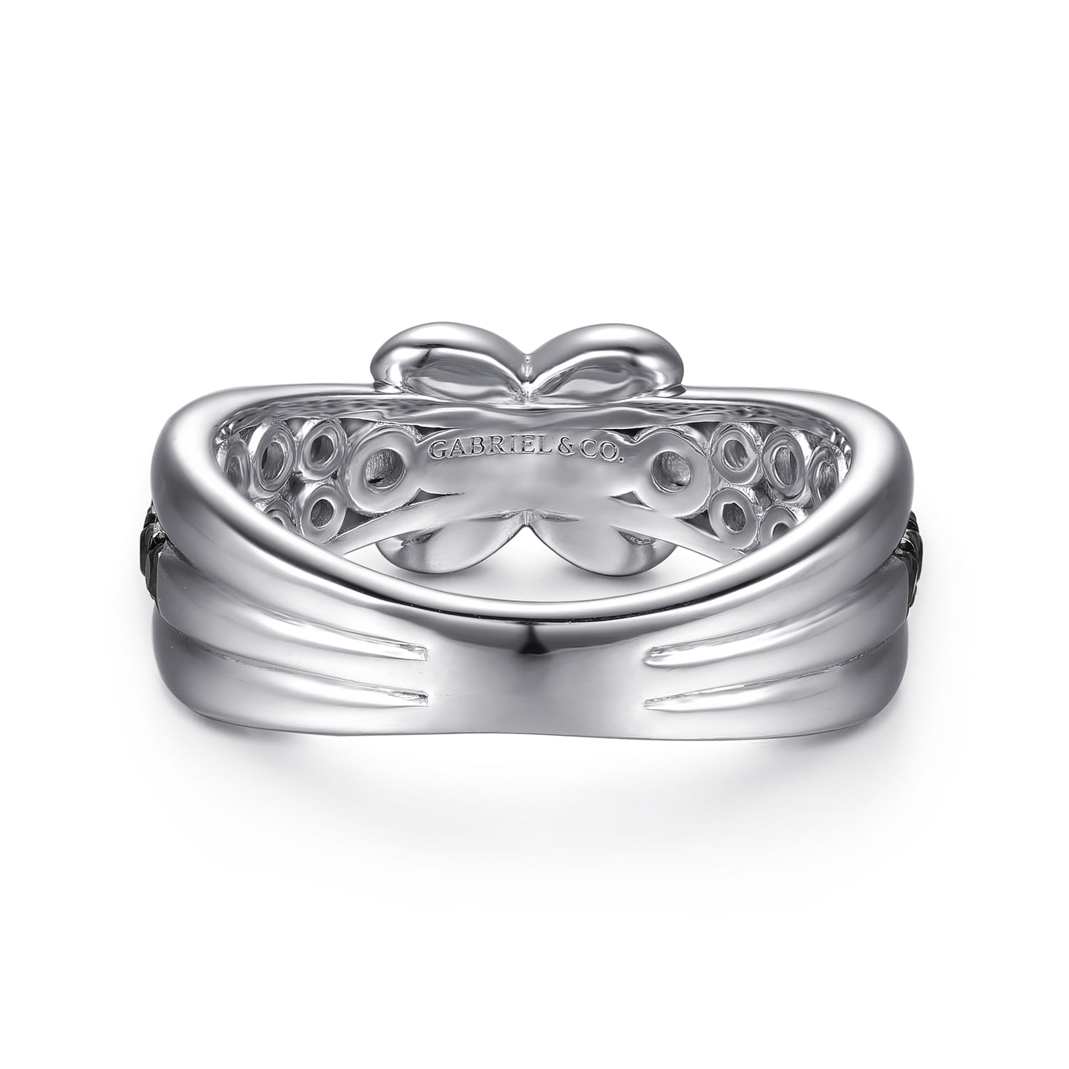 14K Yellow Gold and 925 Sterling Silver Bujukan Black Spinel Criss Cross Ladies Ring - Shot 5