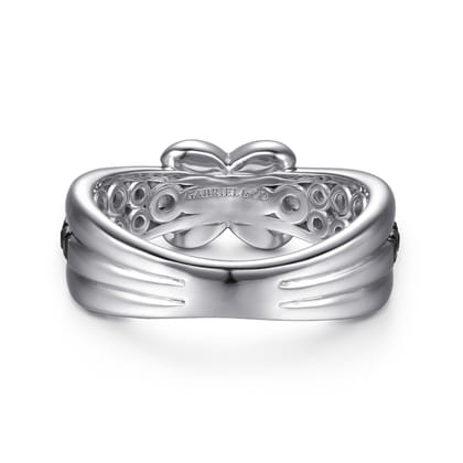 14K Yellow Gold and 925 Sterling Silver Bujukan Black Spinel Criss Cross Ladies Ring