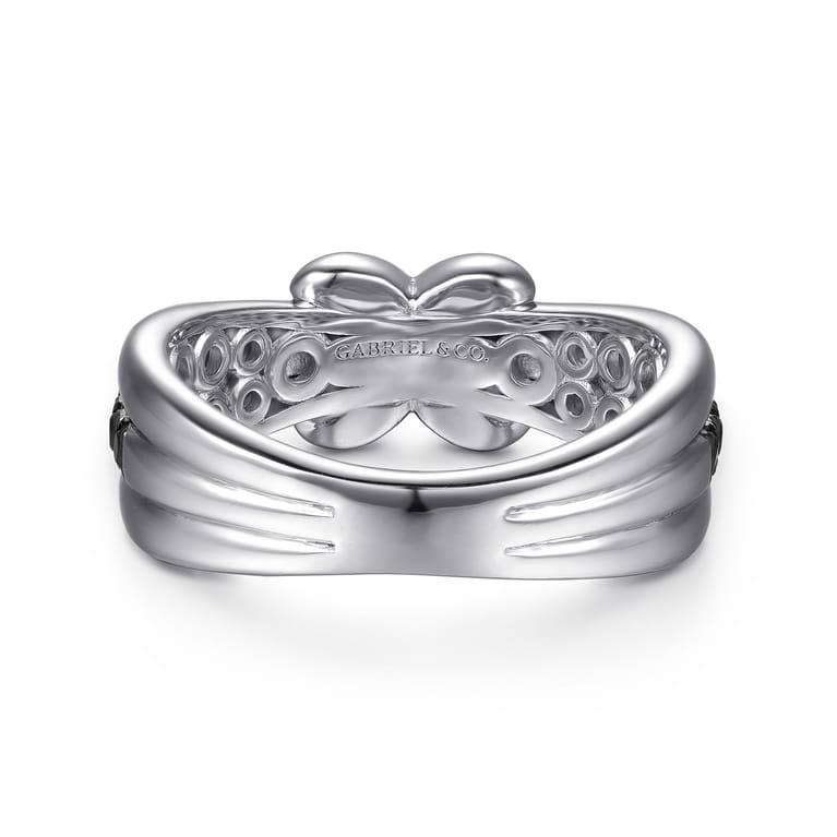 14K Yellow Gold and 925 Sterling Silver Bujukan Black Spinel Criss Cross Ladies Ring - Shot 5