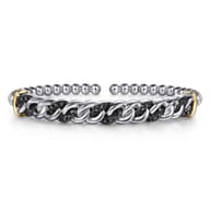 14K Yellow Gold and 925 Sterling Silver Bujukan Black Spinel Cuban Link Bangle