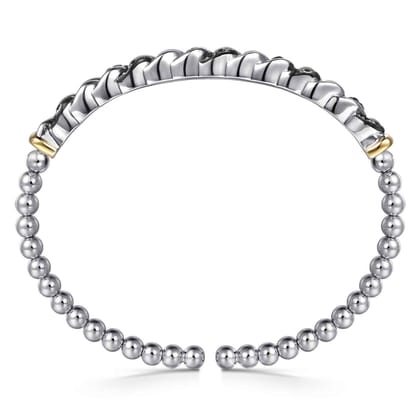 14K Yellow Gold and 925 Sterling Silver Bujukan Black Spinel Cuban Link Bangle