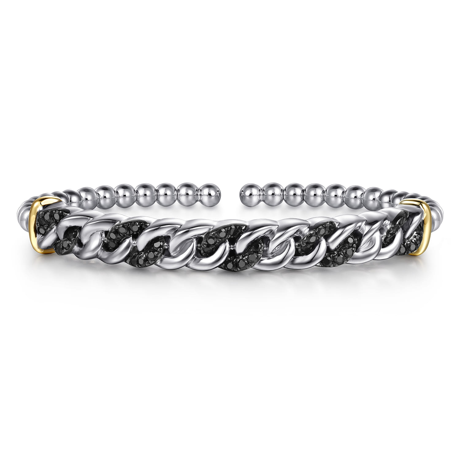 14K Yellow Gold and 925 Sterling Silver Bujukan Black Spinel Cuban Link Bangle - Shot 1