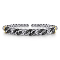 14K Yellow Gold and 925 Sterling Silver Bujukan Black Spinel Cuban Link Bangle