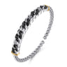 14K Yellow Gold and 925 Sterling Silver Bujukan Black Spinel Cuban Link Bangle