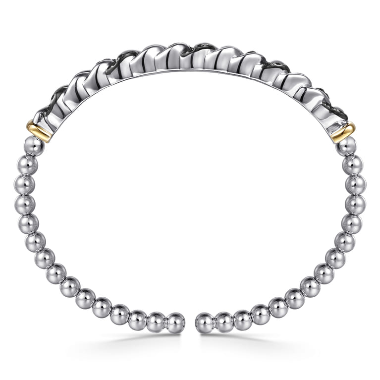 14K Yellow Gold and 925 Sterling Silver Bujukan Black Spinel Cuban Link Bangle - Shot 3