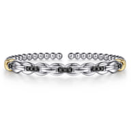 14K Yellow Gold and 925 Sterling Silver Bujukan Black Spinel Link Bangle