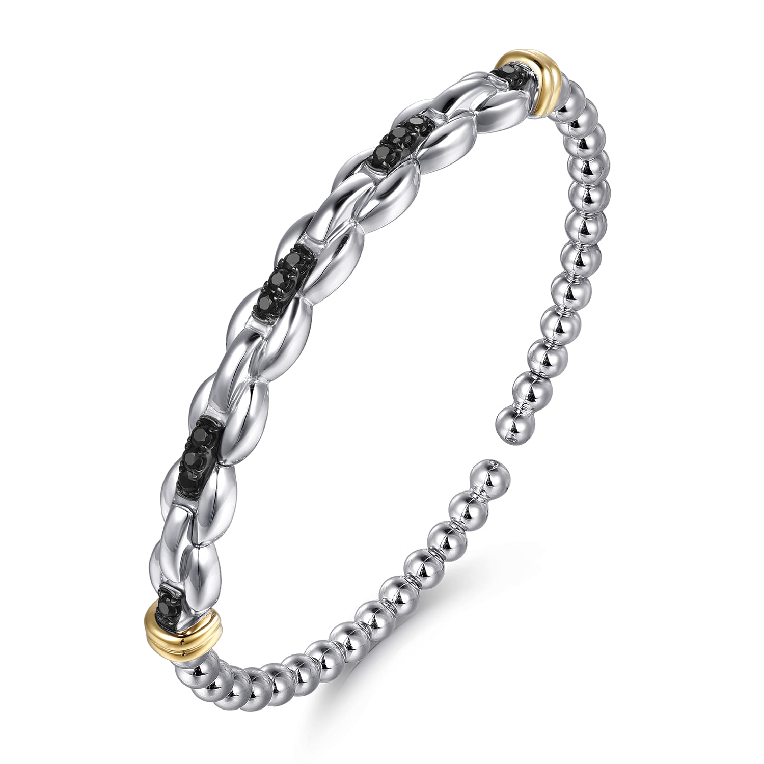 14K Yellow Gold and 925 Sterling Silver Bujukan Black Spinel Link Bangle