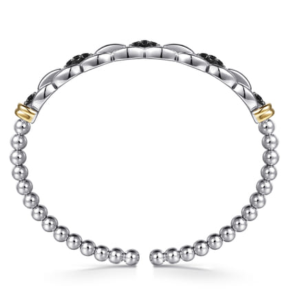 14K Yellow Gold and 925 Sterling Silver Bujukan Black Spinel Link Bangle