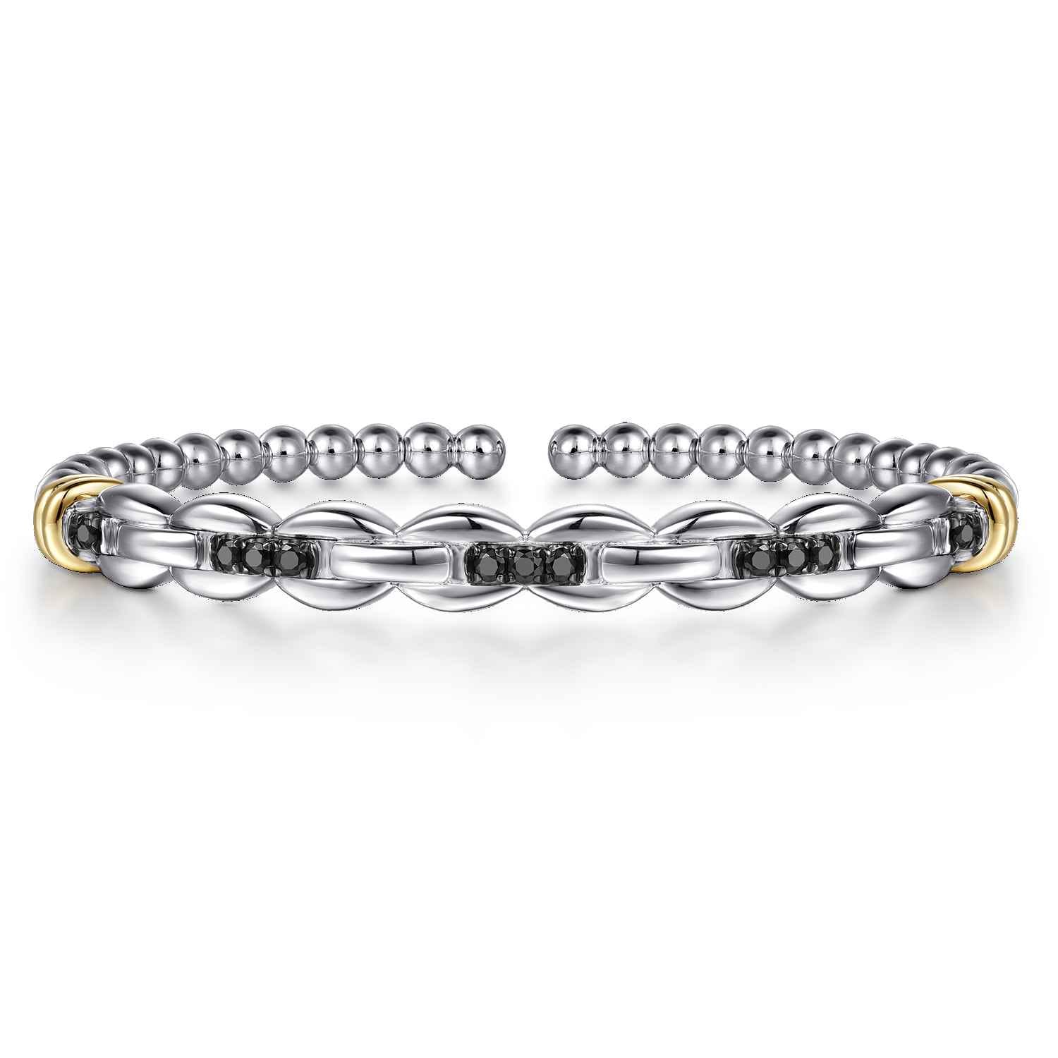 14K Yellow Gold and 925 Sterling Silver Bujukan Black Spinel Link Cuff Bangle Bracelet - Shot 1