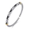 14K Yellow Gold and 925 Sterling Silver Bujukan Black Spinel Link Cuff Bangle Bracelet
