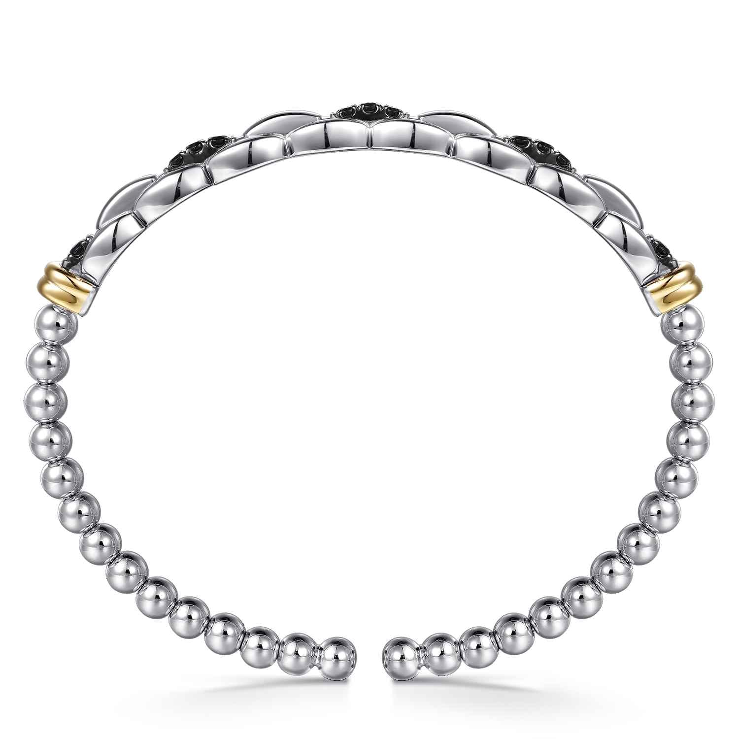 14K Yellow Gold and 925 Sterling Silver Bujukan Black Spinel Link Cuff Bangle Bracelet - Shot 3
