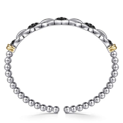 14K Yellow Gold and 925 Sterling Silver Bujukan Black Spinel Link Cuff Bangle Bracelet
