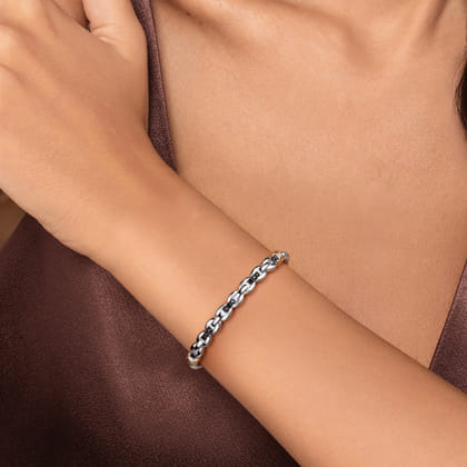 14K Yellow Gold and 925 Sterling Silver Bujukan Black Spinel Link Cuff Bangle Bracelet