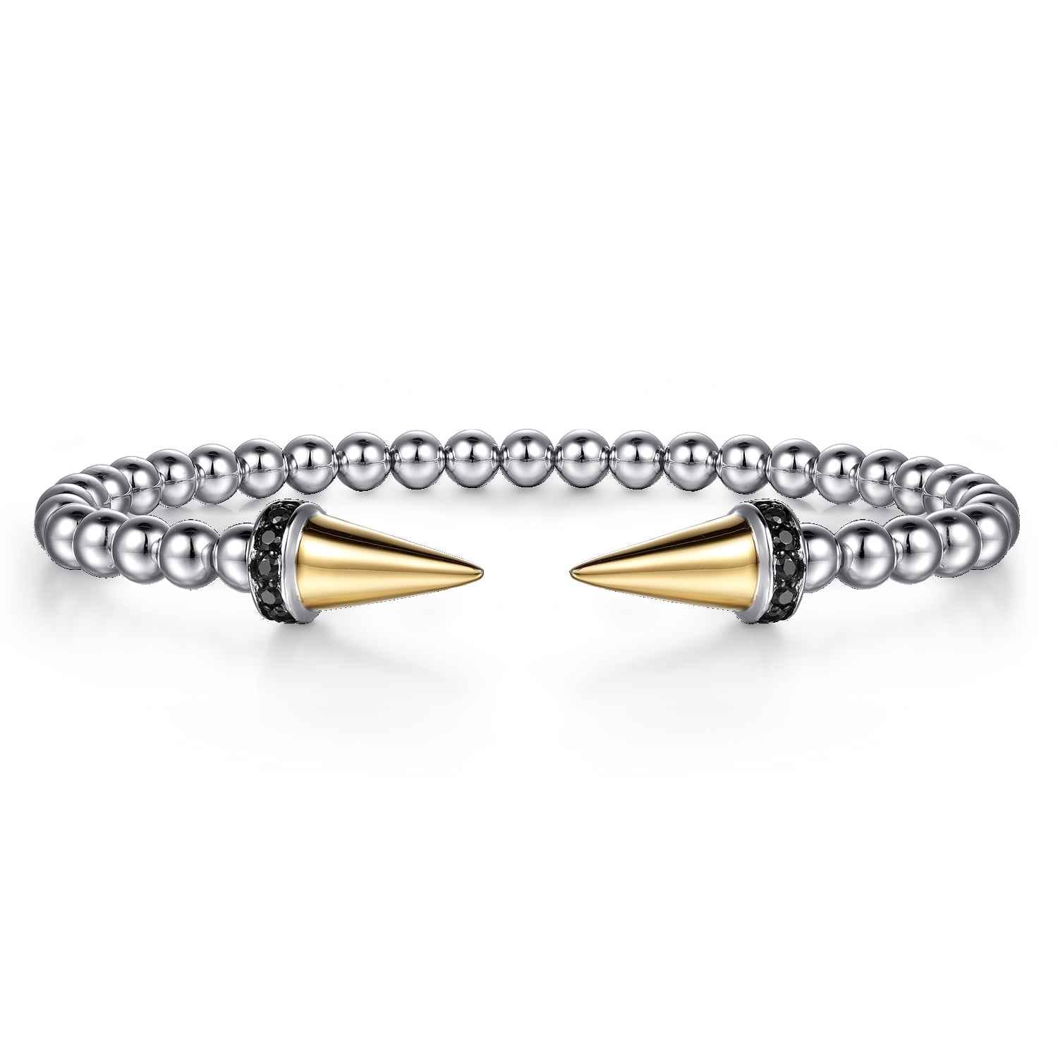 14K Yellow Gold and 925 Sterling Silver Bujukan Black Spinel Punk Bangle Bracelet