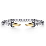 14K Yellow Gold and 925 Sterling Silver Bujukan Black Spinel Punk Bangle Bracelet