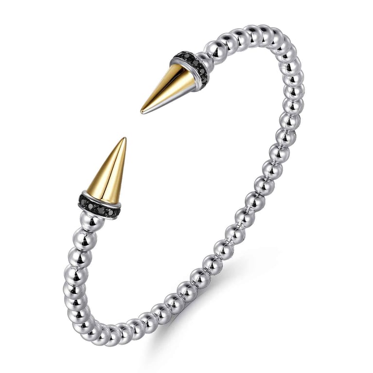 14K Yellow Gold and 925 Sterling Silver Bujukan Black Spinel Punk Bangle Bracelet - Shot 2