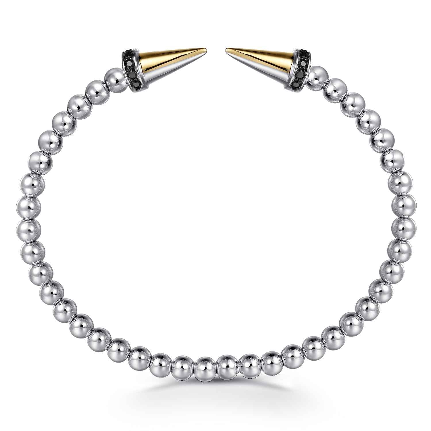 14K Yellow Gold and 925 Sterling Silver Bujukan Black Spinel Punk Bangle Bracelet