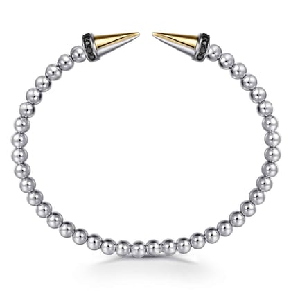 14K Yellow Gold and 925 Sterling Silver Bujukan Black Spinel Punk Bangle Bracelet