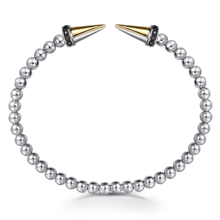 14K Yellow Gold and 925 Sterling Silver Bujukan Black Spinel Punk Bangle Bracelet - Shot 3