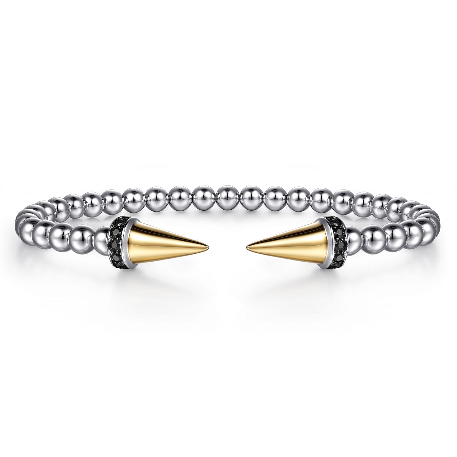 14K Yellow Gold and 925 Sterling Silver Bujukan Black Spinel Punk Bangle Bracelet - Shot 1