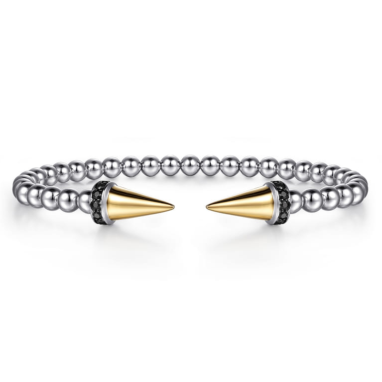 14K Yellow Gold and 925 Sterling Silver Bujukan Black Spinel Punk Bangle Bracelet - Shot 1