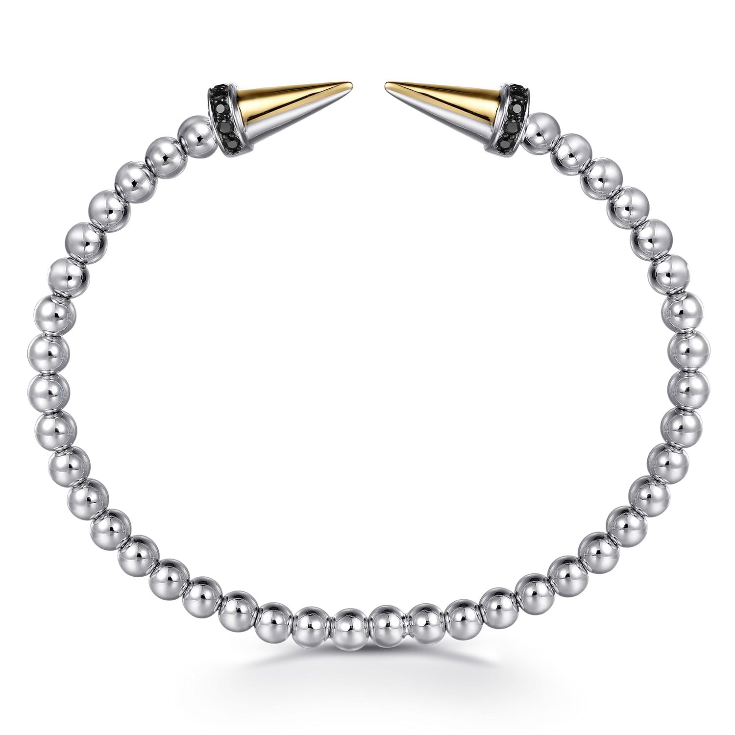 14K Yellow Gold and 925 Sterling Silver Bujukan Black Spinel Punk Bangle Bracelet - Shot 3