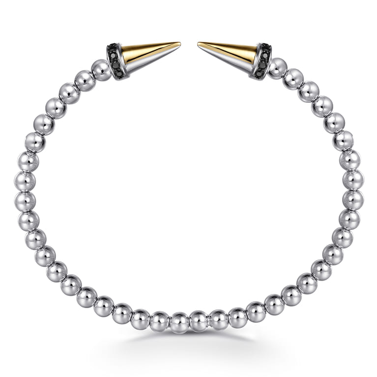 14K Yellow Gold and 925 Sterling Silver Bujukan Black Spinel Punk Bangle Bracelet - Shot 3