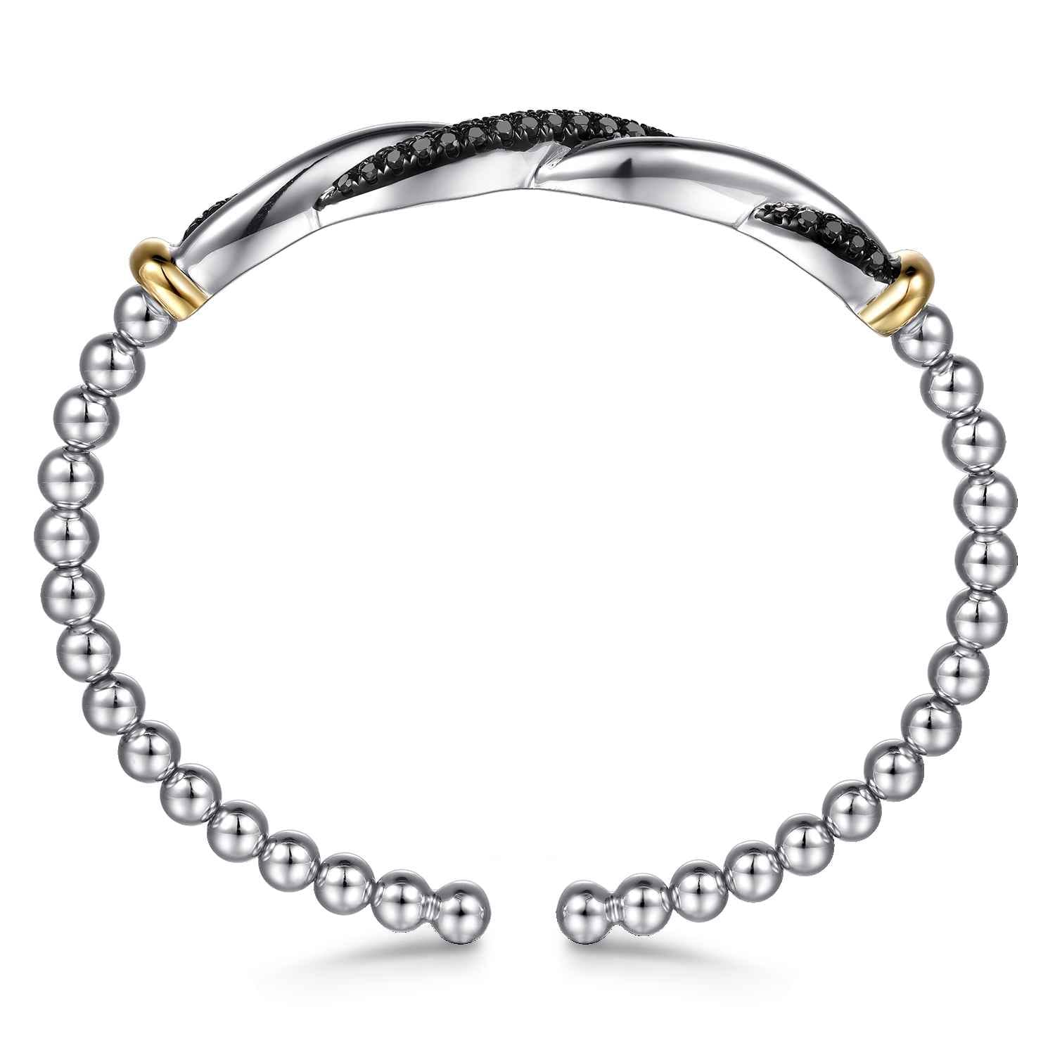 14K Yellow Gold and 925 Sterling Silver Bujukan Black Spinel Twisted Bangle Bracelet - Shot 3