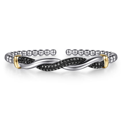 14K Yellow Gold and 925 Sterling Silver Bujukan Black Spinel Twisted Bangle Bracelet