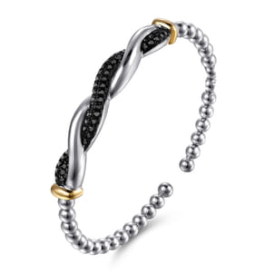 14K Yellow Gold and 925 Sterling Silver Bujukan Black Spinel Twisted Bangle Bracelet