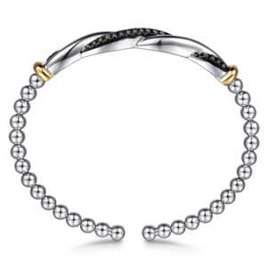 14K Yellow Gold and 925 Sterling Silver Bujukan Black Spinel Twisted Bangle Bracelet