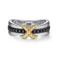 14K Yellow Gold and 925 Sterling Silver Bujukan Black Spinel X Ladies Ring