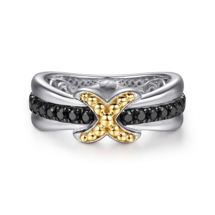 14K Yellow Gold and 925 Sterling Silver Bujukan Black Spinel X Ladies Ring