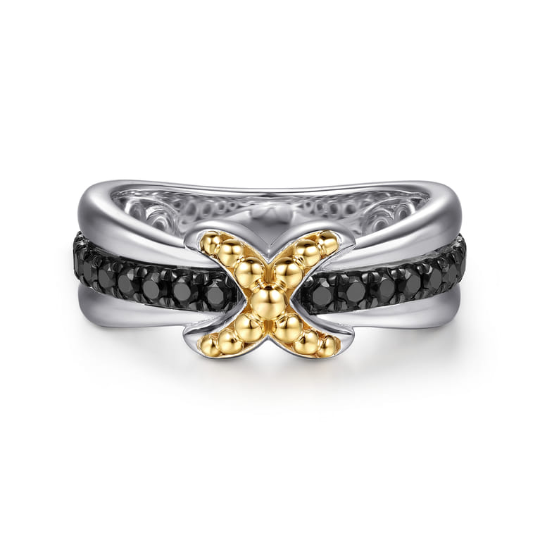 14K Yellow Gold and 925 Sterling Silver Bujukan Black Spinel X Ladies Ring - Shot 1
