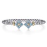 14K Yellow Gold and 925 Sterling Silver Bujukan Blue Topaz Clovers Bangle Bracelet